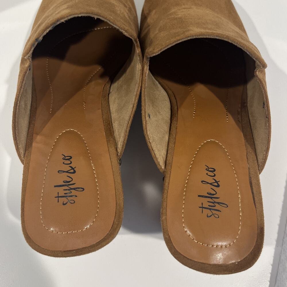 Clog Shoes Style & Co Trystan Women's 9M Brown Suede Studded Bock Heel Worn 1x - Picture 5 of 12